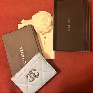 CHANEL Sky Blue Quilted Card Holder